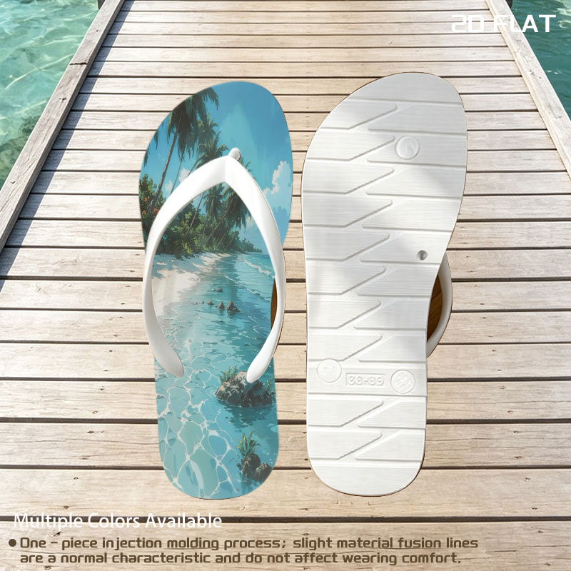 Serene Tropical Beach with Palm Trees and Crystal Clear Water -  flip-flops