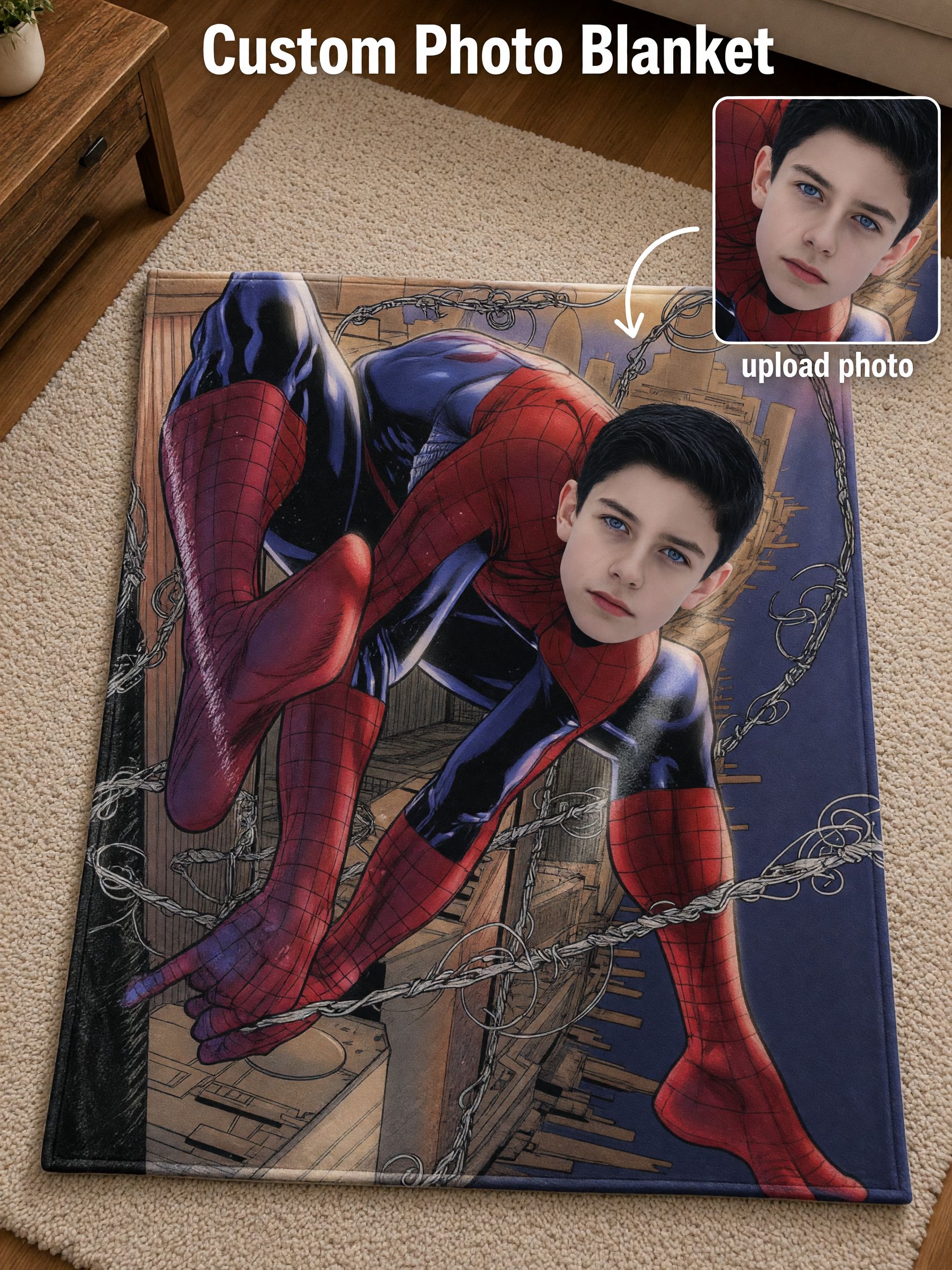 Custom Face Blanket Personalized Comic Hero Avatar Flannel Throw Ultra-Soft Skin-Friendly Cozy Gift for Kids and Friends