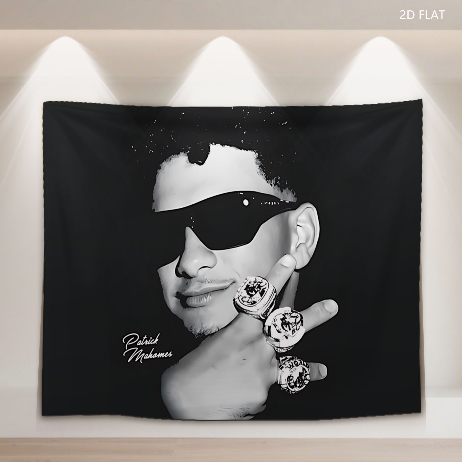 Patrick Mahomes with Championship Rings and Sunglasses - Tapestry