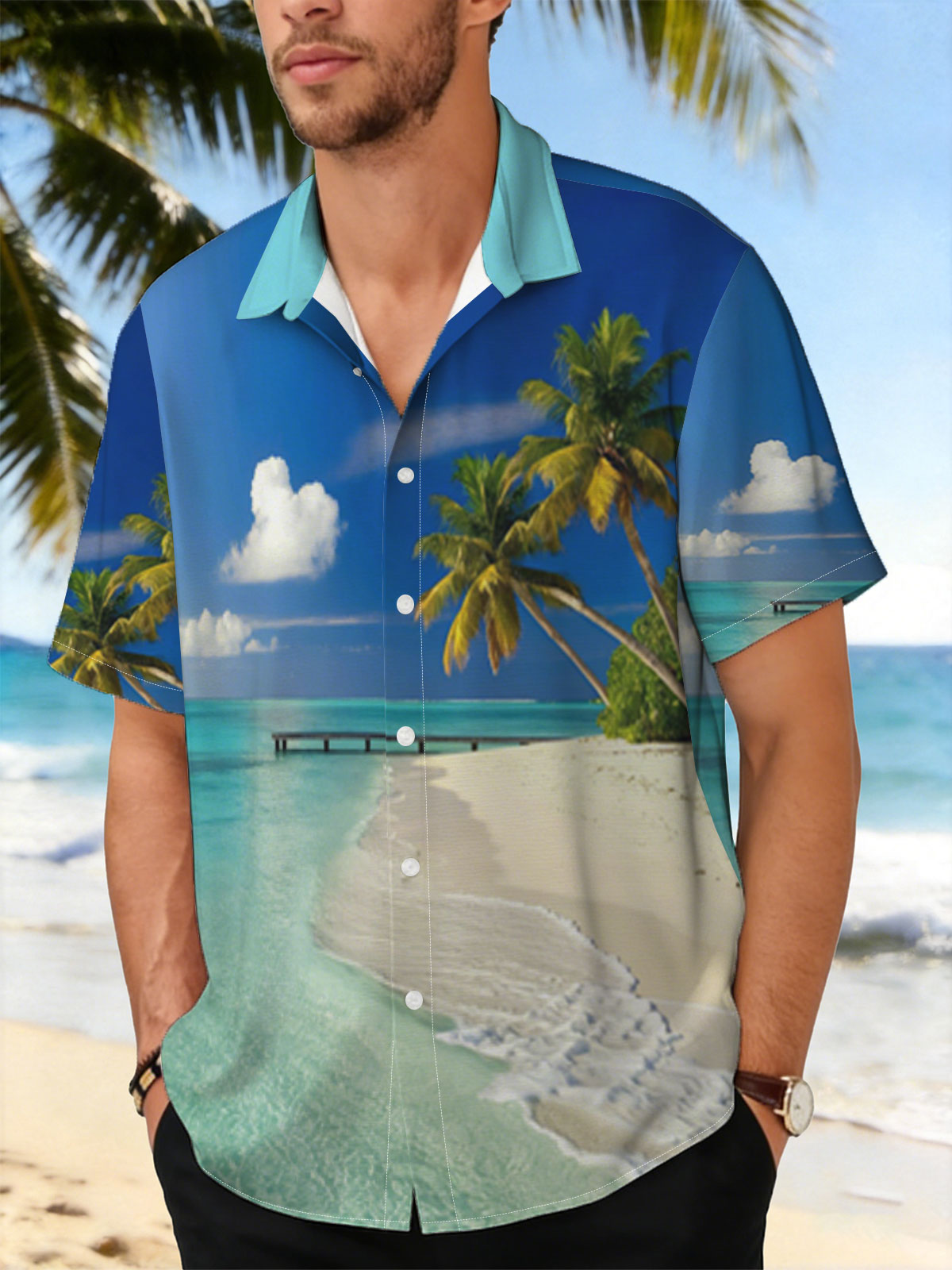 Tropical Beach with Palm Trees and Crystal Clear Water -  Shirt