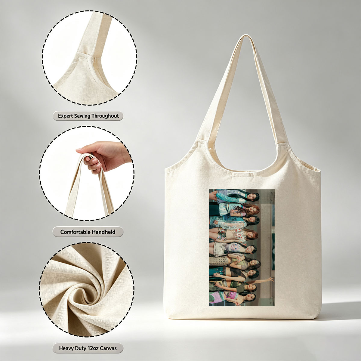Kep1er Group Photo - Nine Members Posing in Stylish Outfits and Trendy Fashion at Urban Location - Canvas shoulder bags/