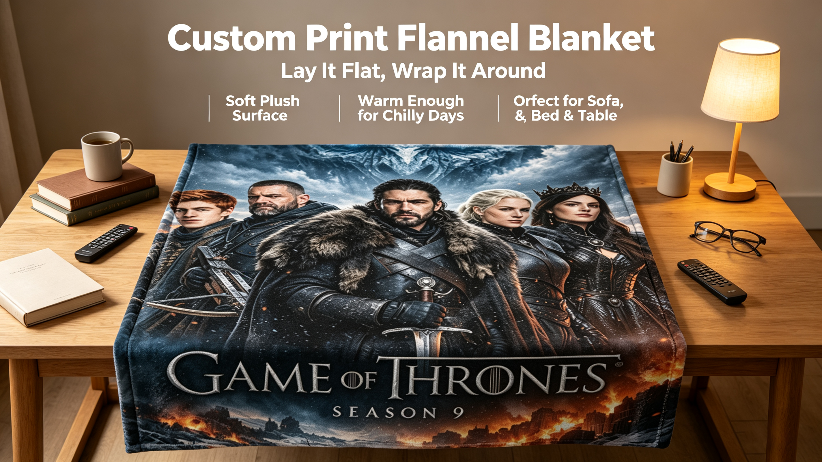Custom Face Blanket Game of Thrones Season 9 Flannel Blanket for Fans and Collectors – Perfect Gift or Giveaway for TV Show Enthusiasts