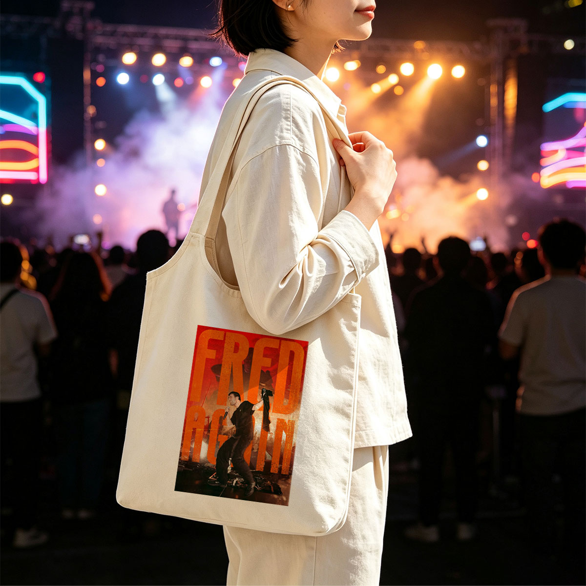 Fred Again Live Performance on Stage with Dynamic Lighting and Crowd Energy - Canvas shoulder bags/