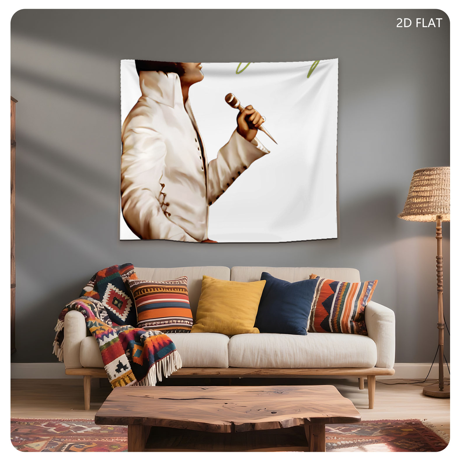 Elvis Presley in White Suit Holding Microphone, Signature Included - Tapestry