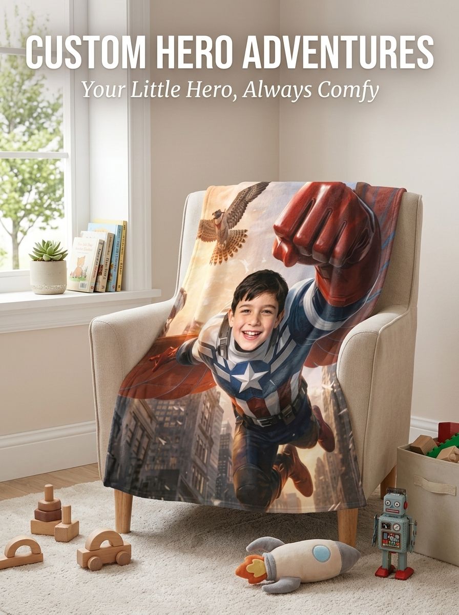 Personalized Superhero Face Photo Blanket Ultra Soft Flannel Fleece Throw Cozy Custom Keepsake Gift for Kids and Adults