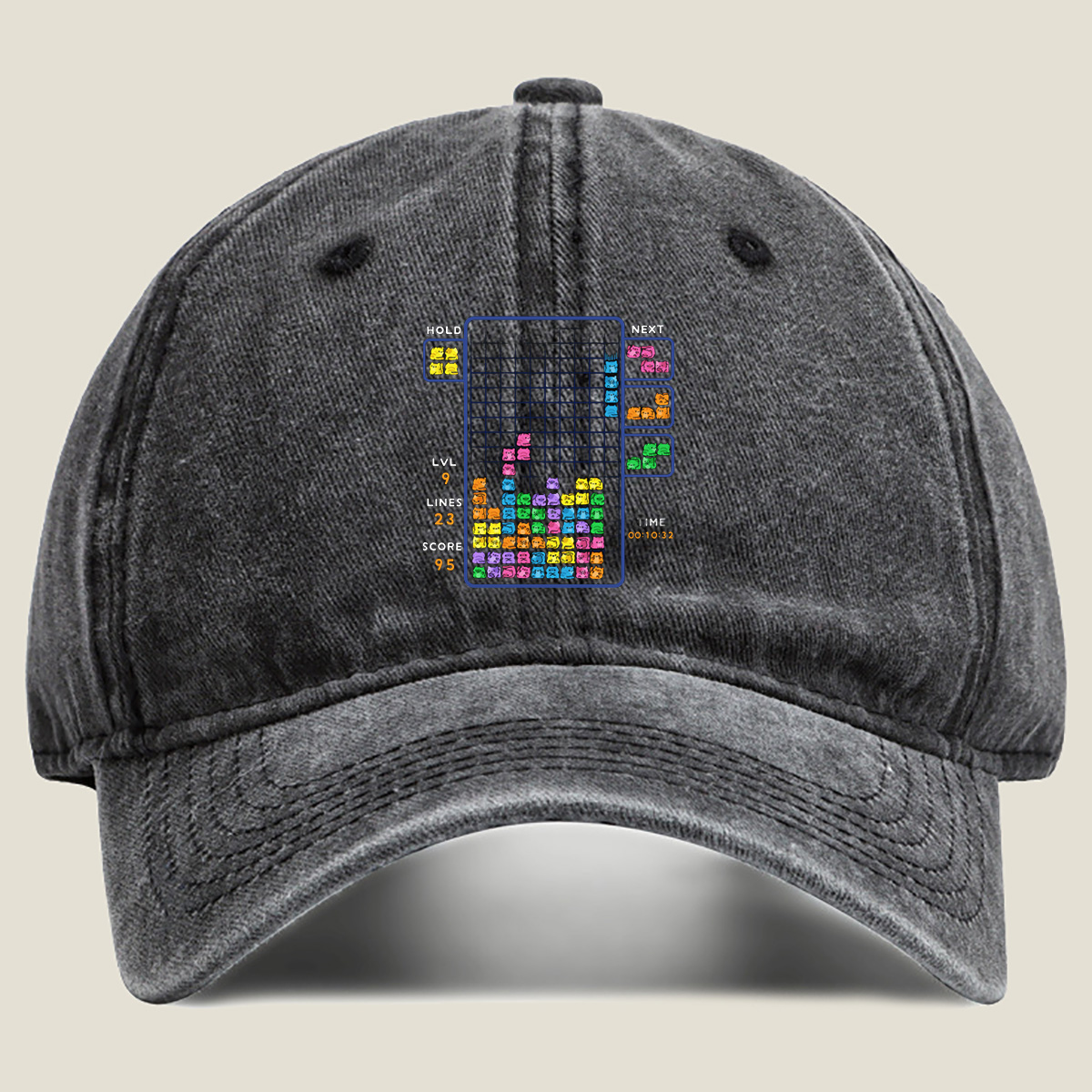 Cat Tetris: Level 9 Action - Washed Denim - Baseball Cap
