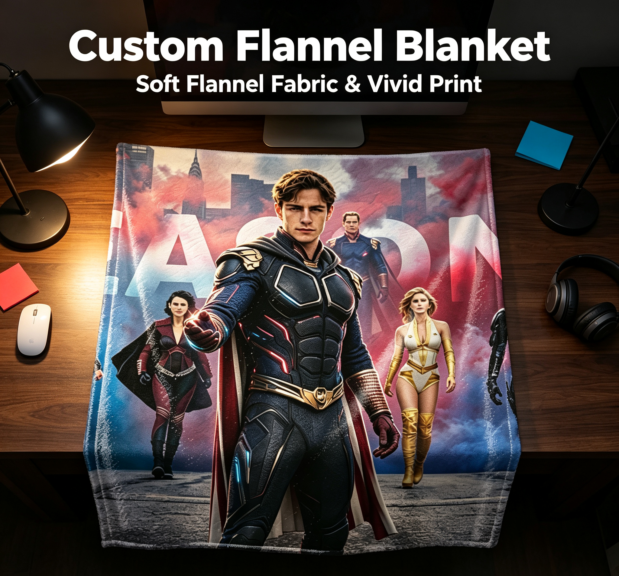 Custom Face Blanket - The Boys Season 3 Superheroes Flannel Blanket for Couch, Bed, or Travel - Perfect Gift or Giveaway for Fans