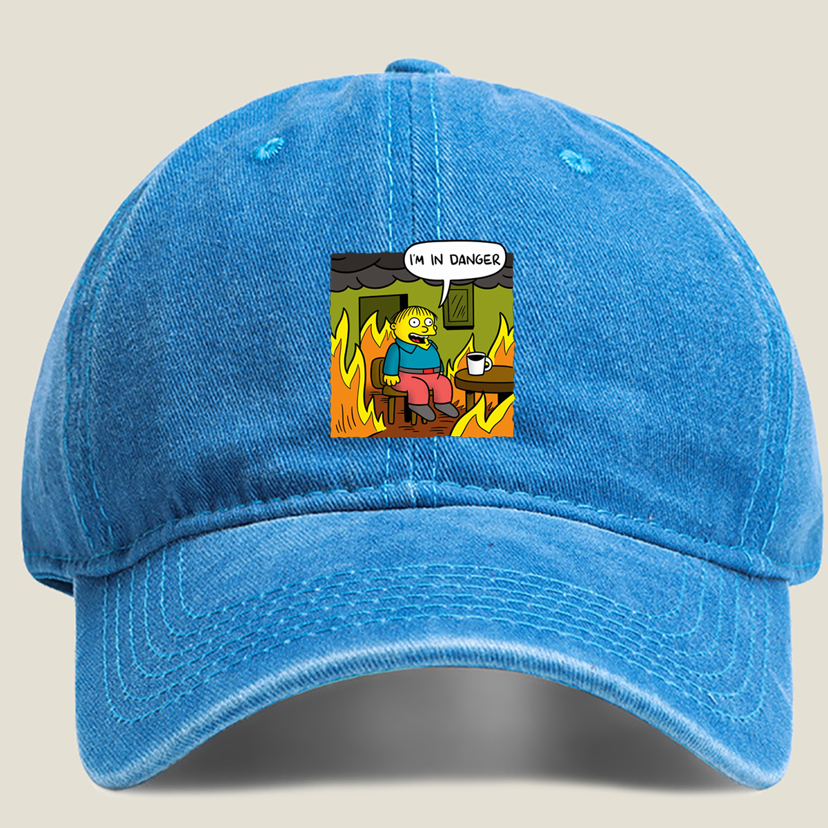 Simpsons Character in Burning Room - Washed Denim - Baseball Cap