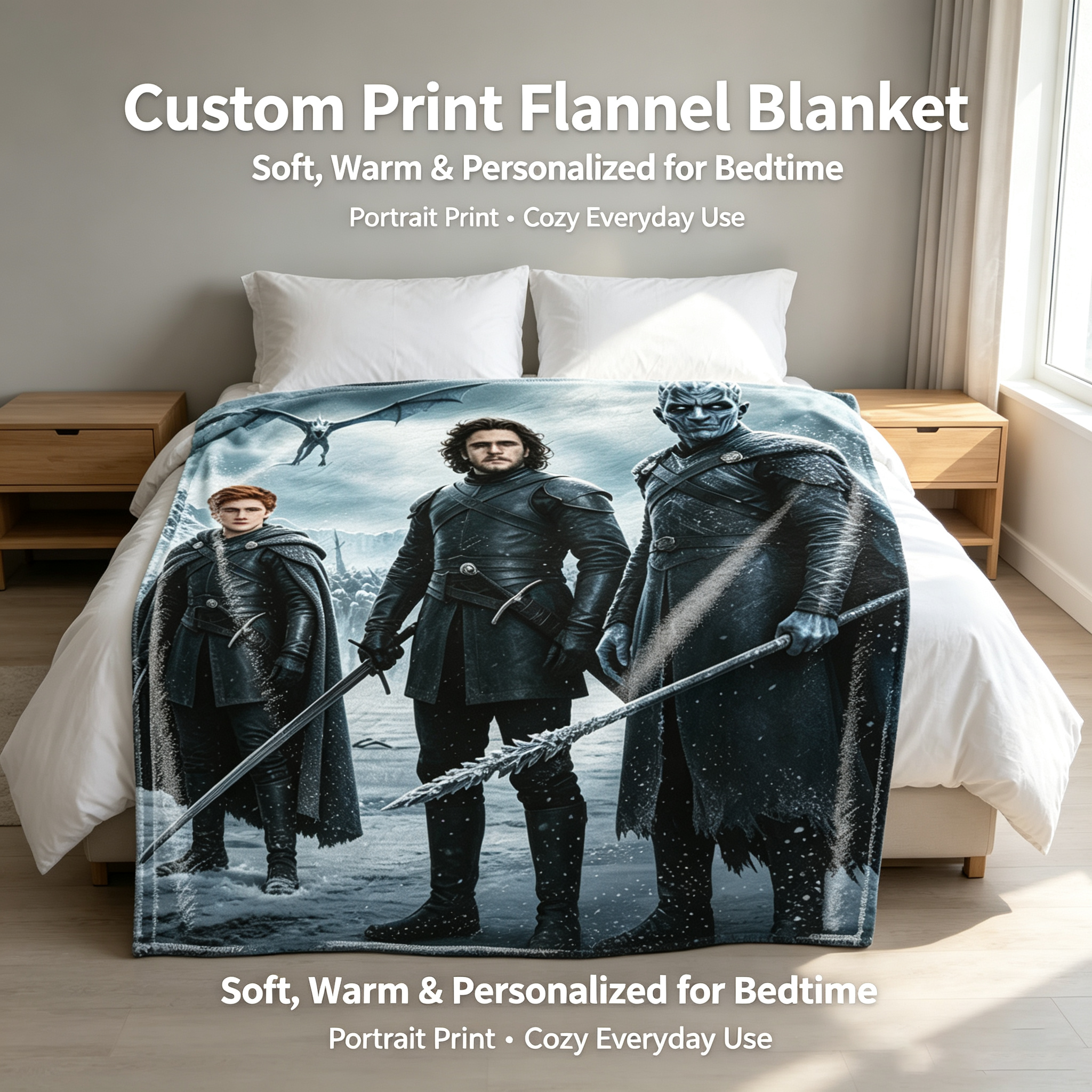 Custom Face Blanket Game of Thrones Characters Flannel Blanket for Couch, Bed, or Travel Perfect Gift for Fans and Collectors