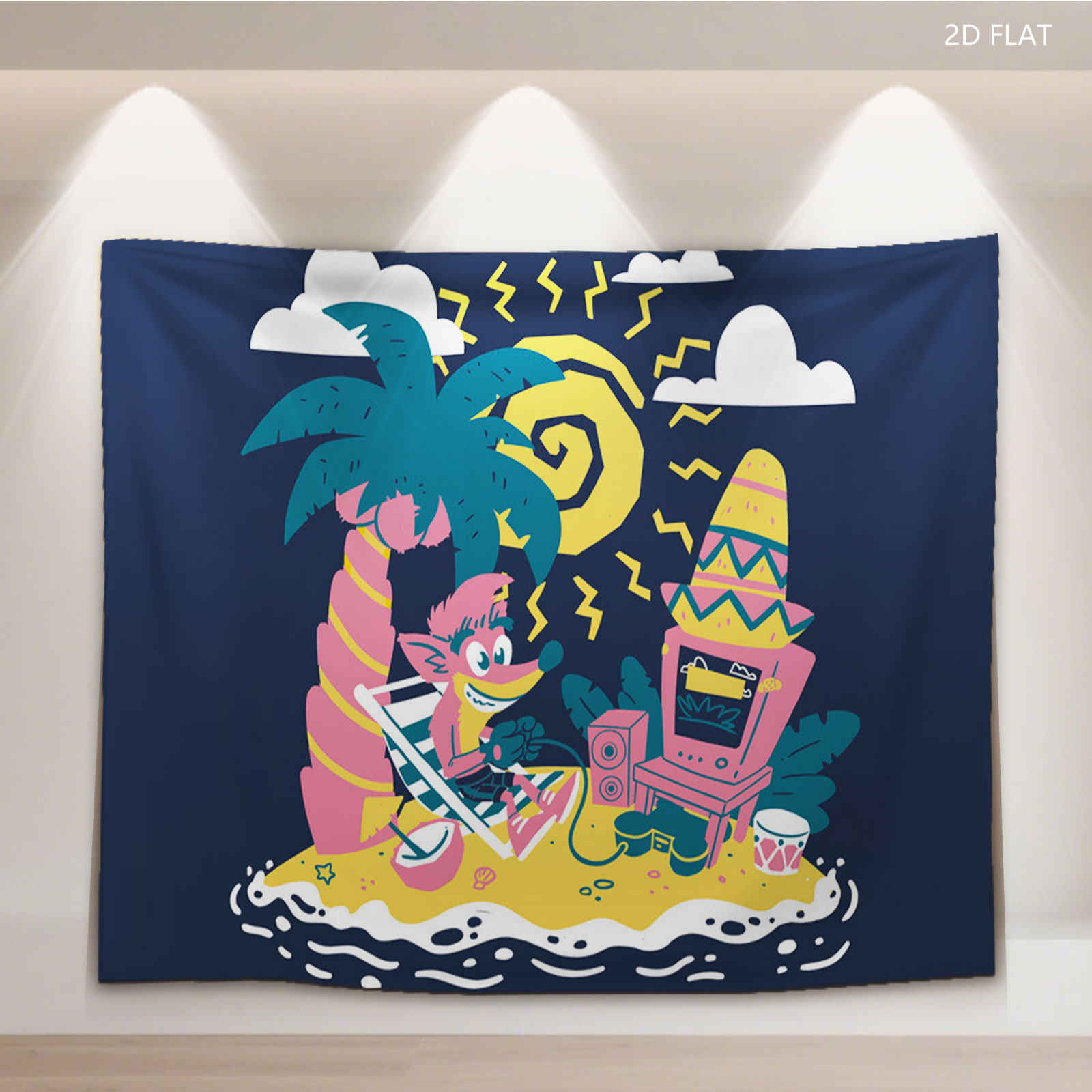 Crash Bandicoot on a Tropical Island with DJ Setup - Tapestry