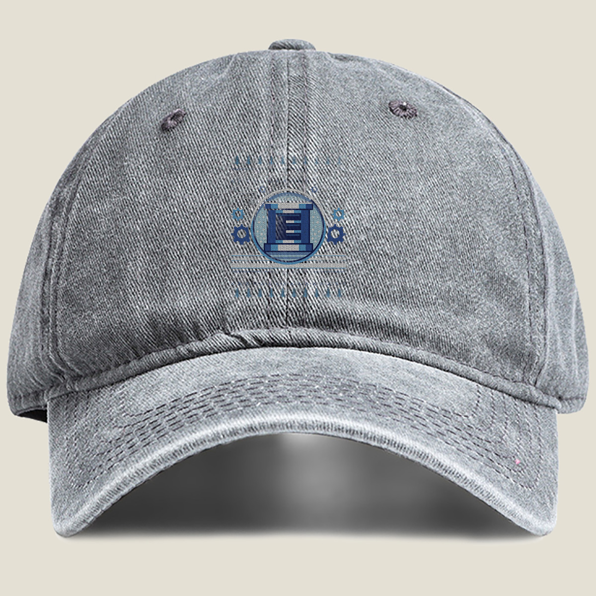 Pixel Winter Emblem: Column & Gears Holiday Design - Washed Denim - Baseball Cap