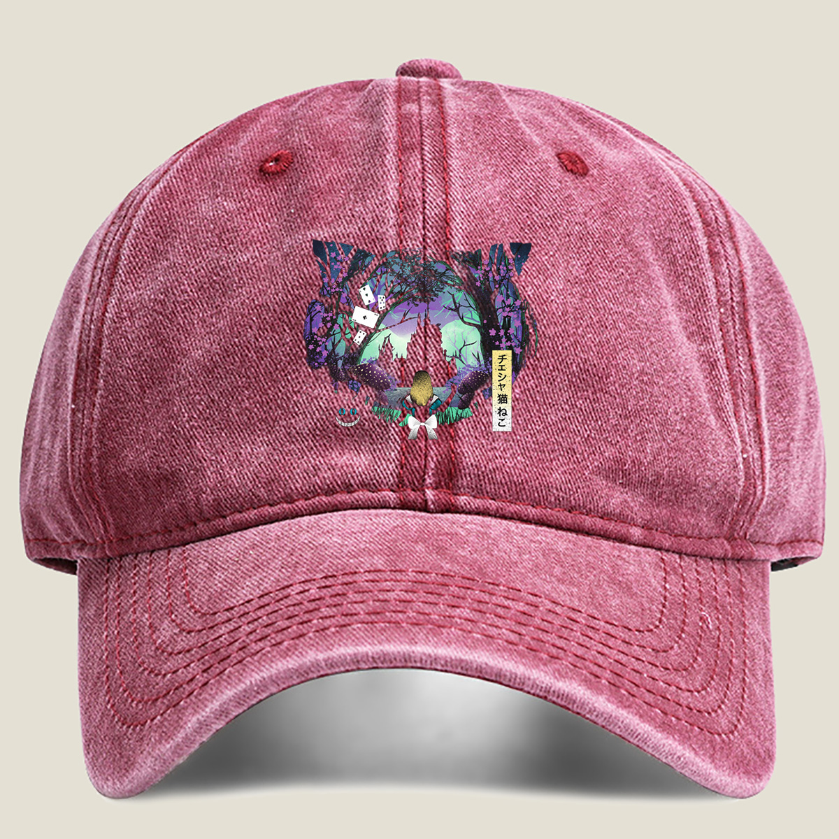 Alice in Wonderland: Cheshire Cat and Alice - Washed Denim - Baseball Cap