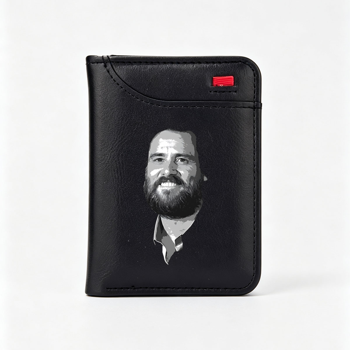 Bearded Man Smiling in Black and White Portrait - Vertical Style Wallet