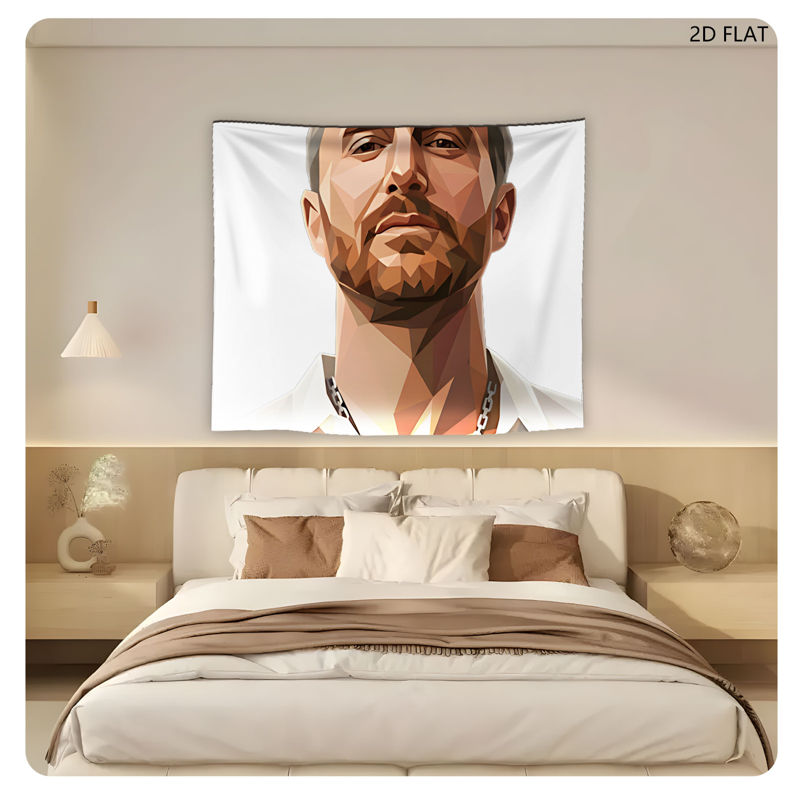 Low-Poly Portrait of a Man in White Shirt and Chain Necklace - Tapestry