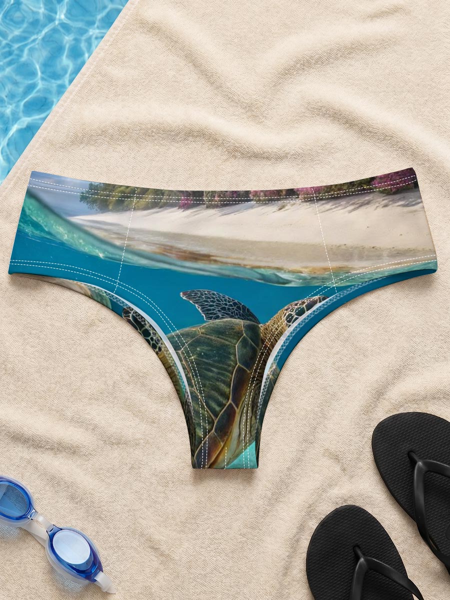 Sea Turtle Swims Near Coral Reef and Tropical Beach -  Men's swim trunks