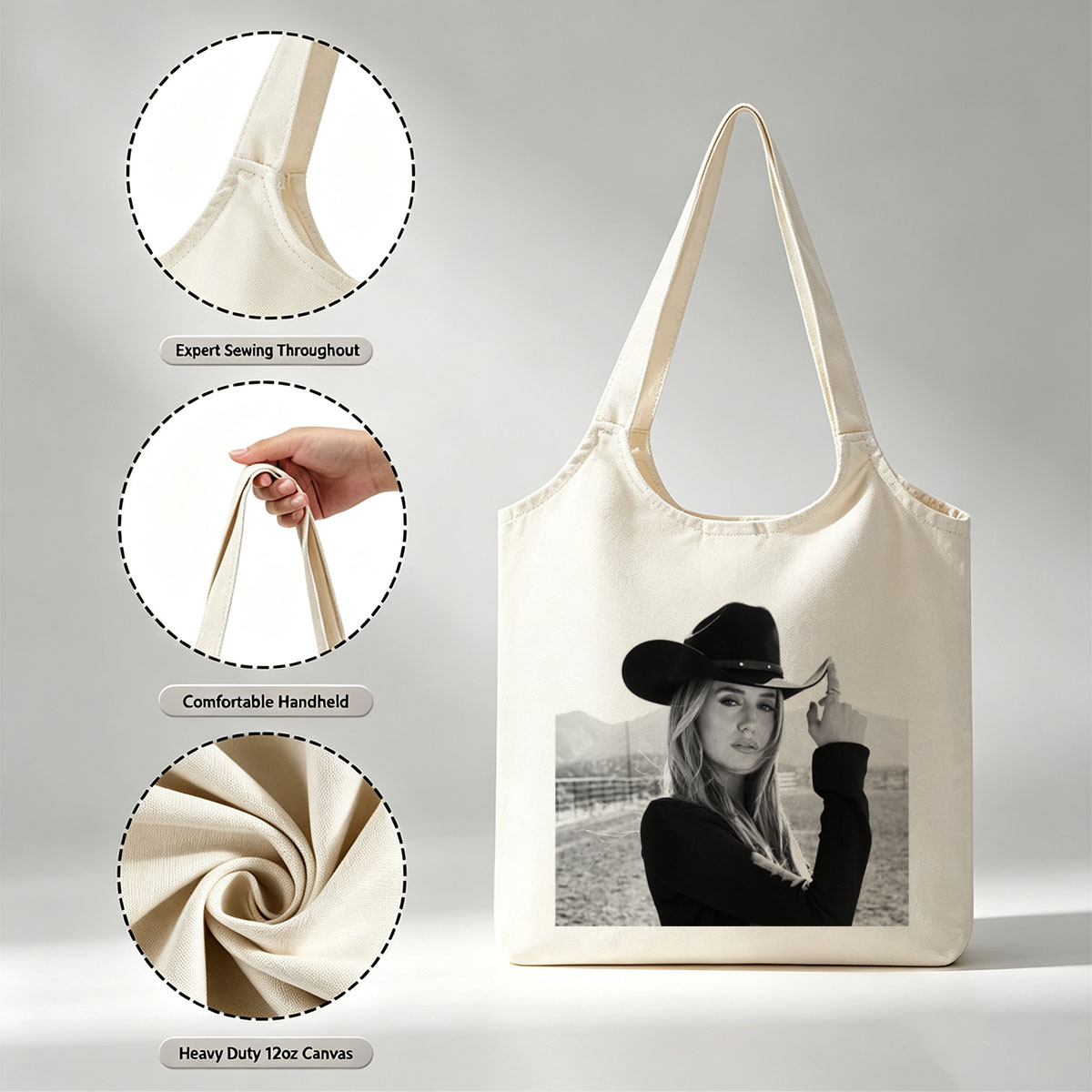 Maren Morris in Cowboy Hat Outdoors Black and White Portrait - Canvas shoulder bags/