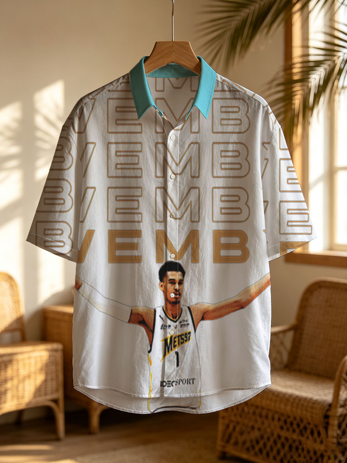 Wemby: Victor Wembanyama in Mets92 jersey, arms raised, with 