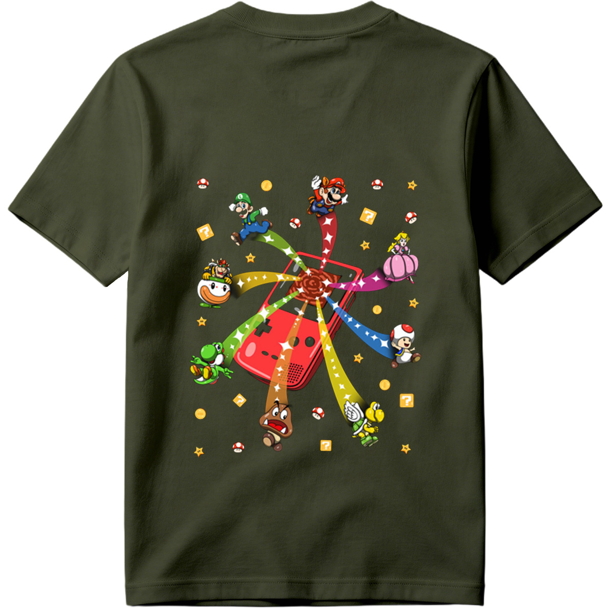 Super Mario Characters Bursting from a Game Console - Tee