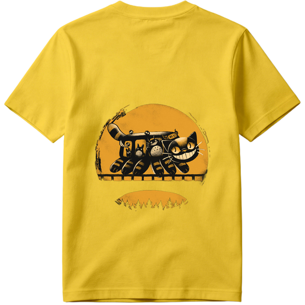 Catbus and Totoro on a Moonlit Journey - Tee