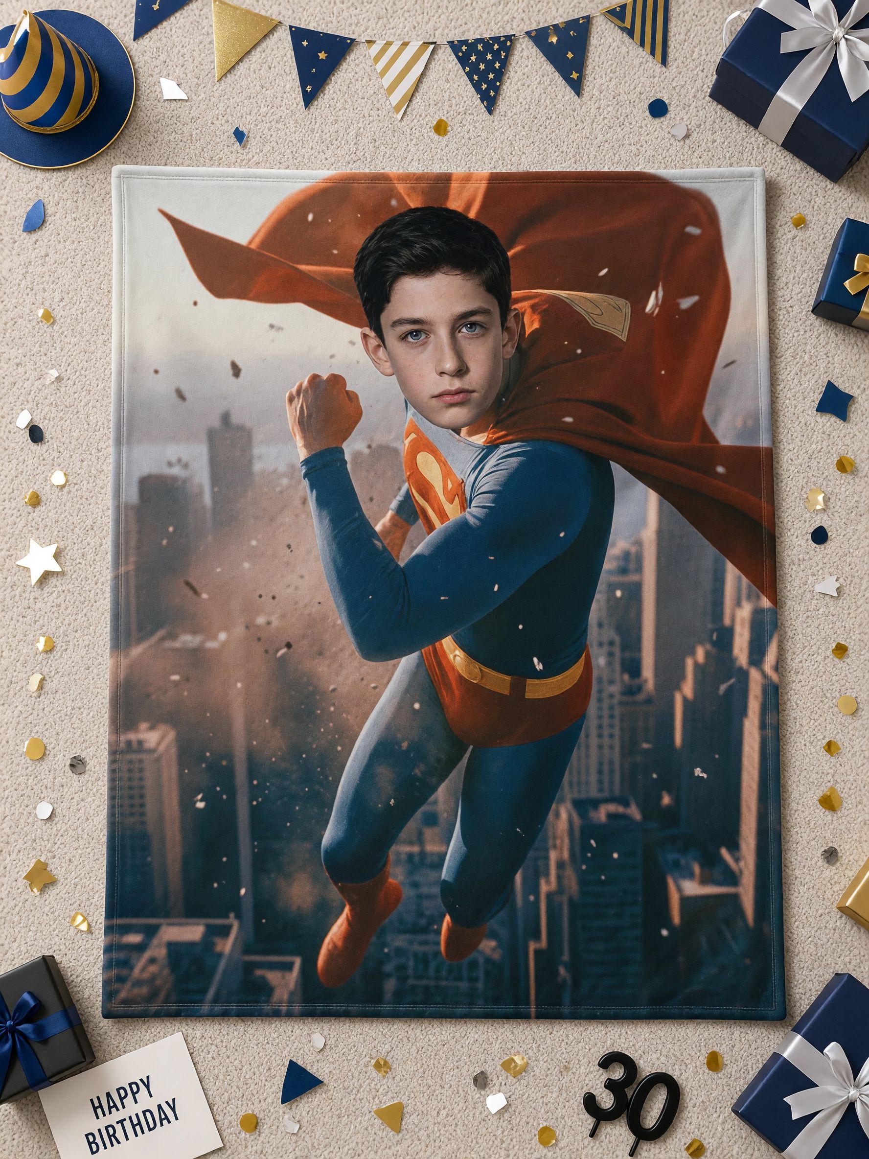 Custom Face Photo Superhero Flannel Fleece Throw Blanket Personalized Portrait Flying Hero Bedding Wrap Ultra Soft Warm