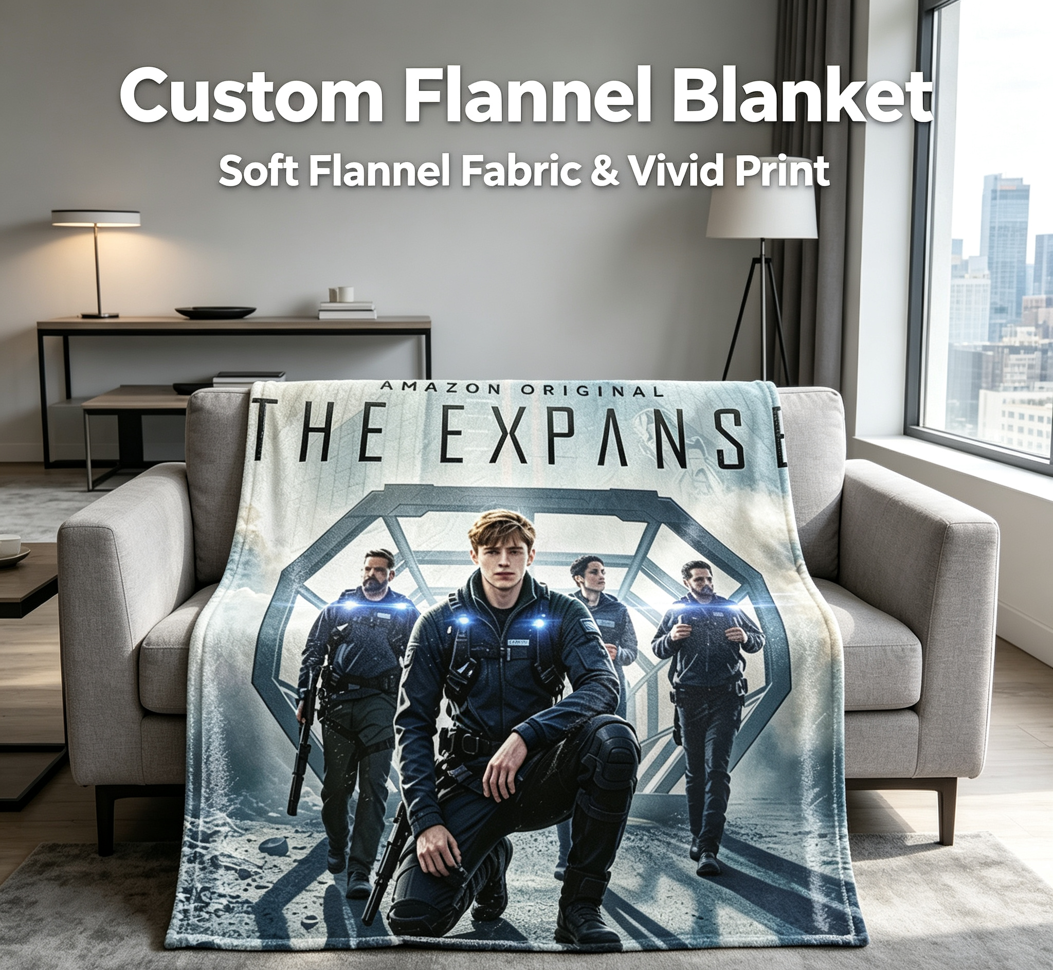 Custom Face Blanket The Expanse Amazon Original Sci-Fi Series Flannel Blanket for Fans Space Drama TV Show Gift or Giveaway