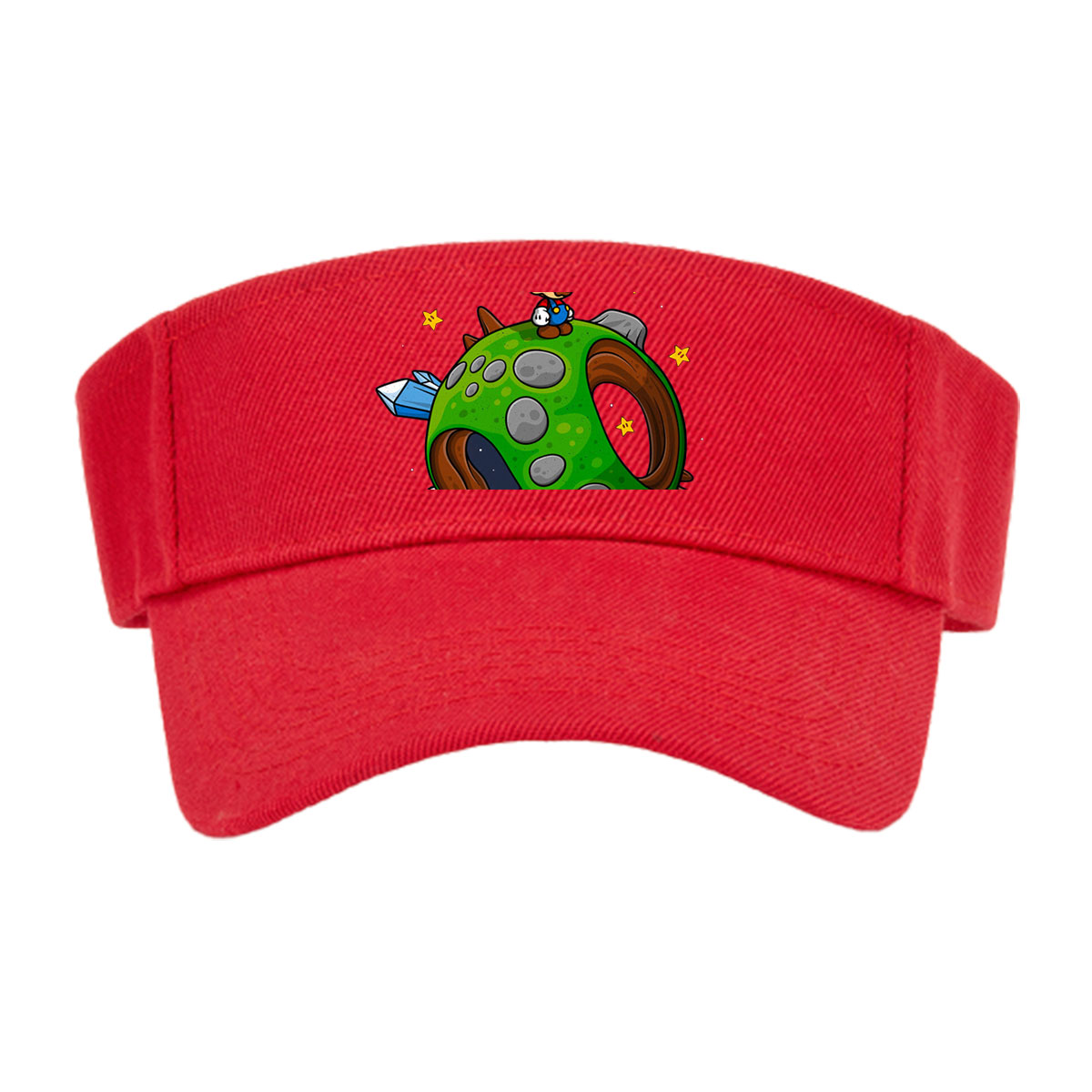 Mario on a Green Planet in Space with Stars and 