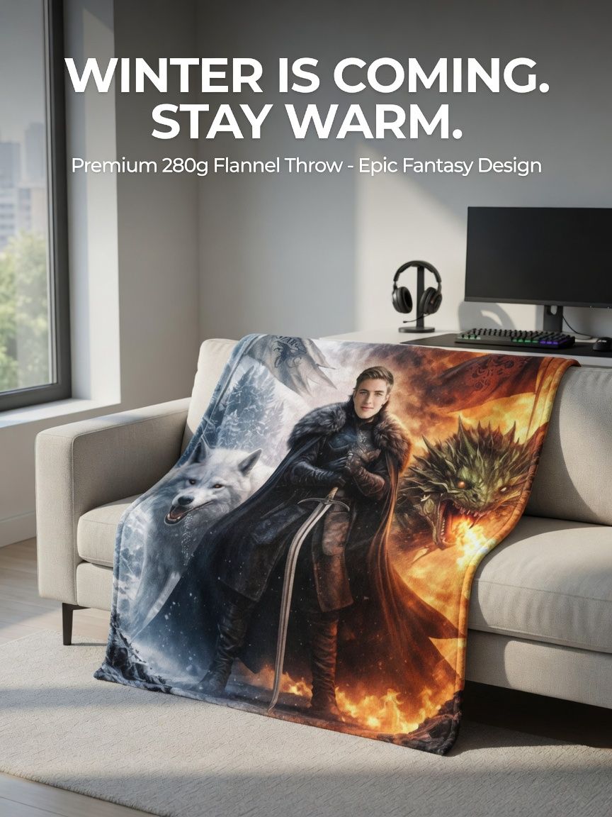 Custom Face Fantasy Knight Flannel Blanket Personalized Photo Portrait Ultra Soft Fleece Throw for Epic Family Gifts