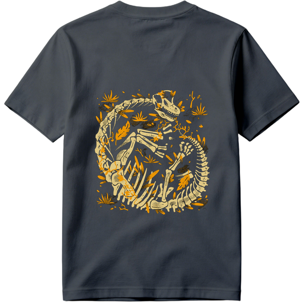 Dinosaur Skeleton in Circular Pose with Foliage - Tee