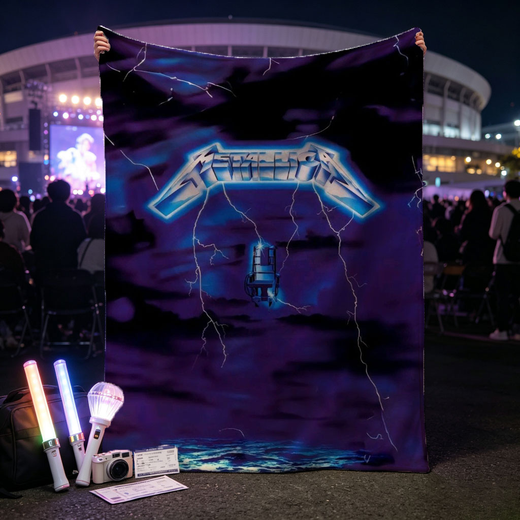 Metallica Stormy Sky Lightning Over Ocean Scene - Blankets
