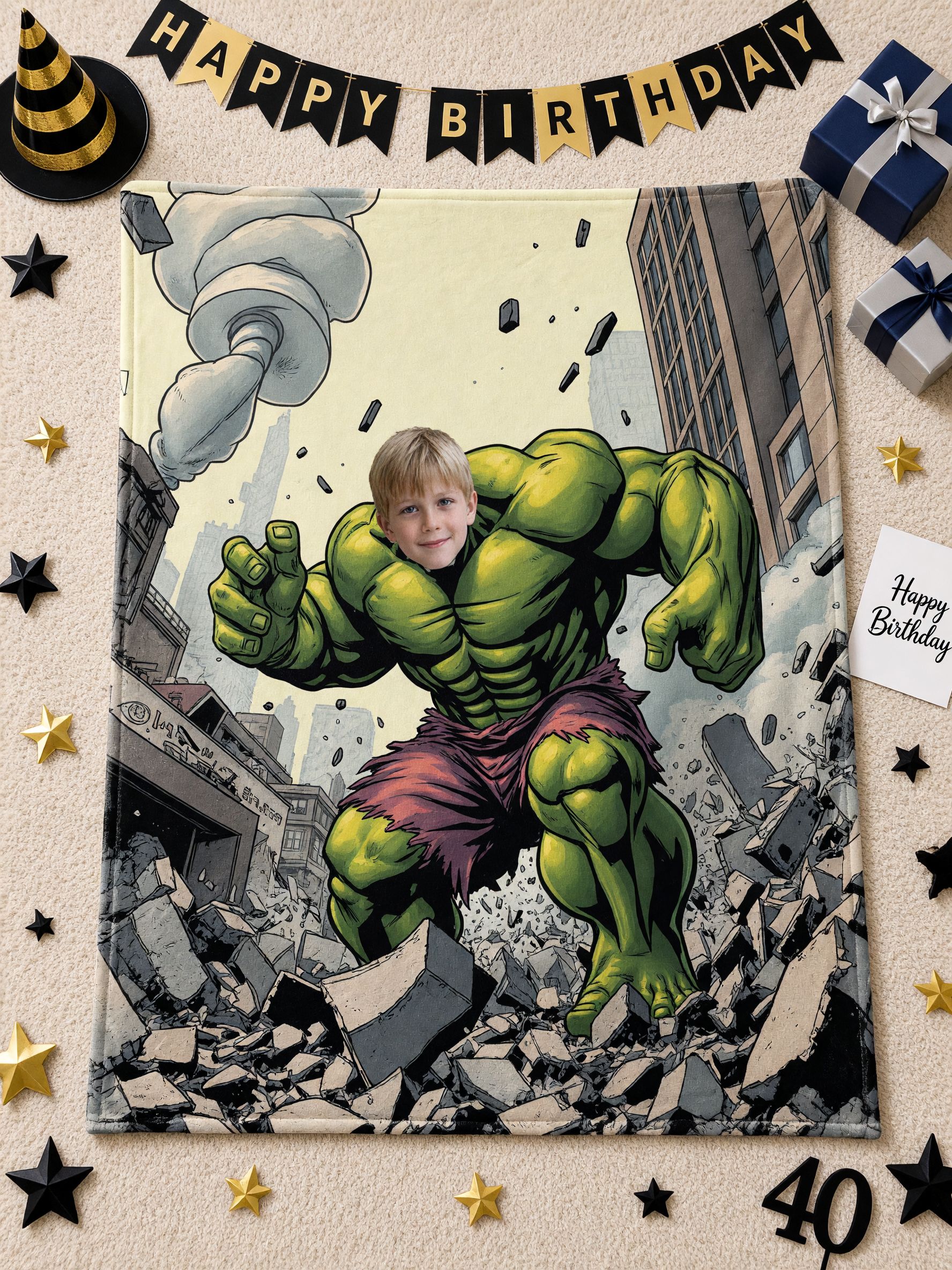 Custom Photo Superhero Throw Blanket Soft Flannel Face Cutout Comic Bed Cover Ideal Personalized Gift