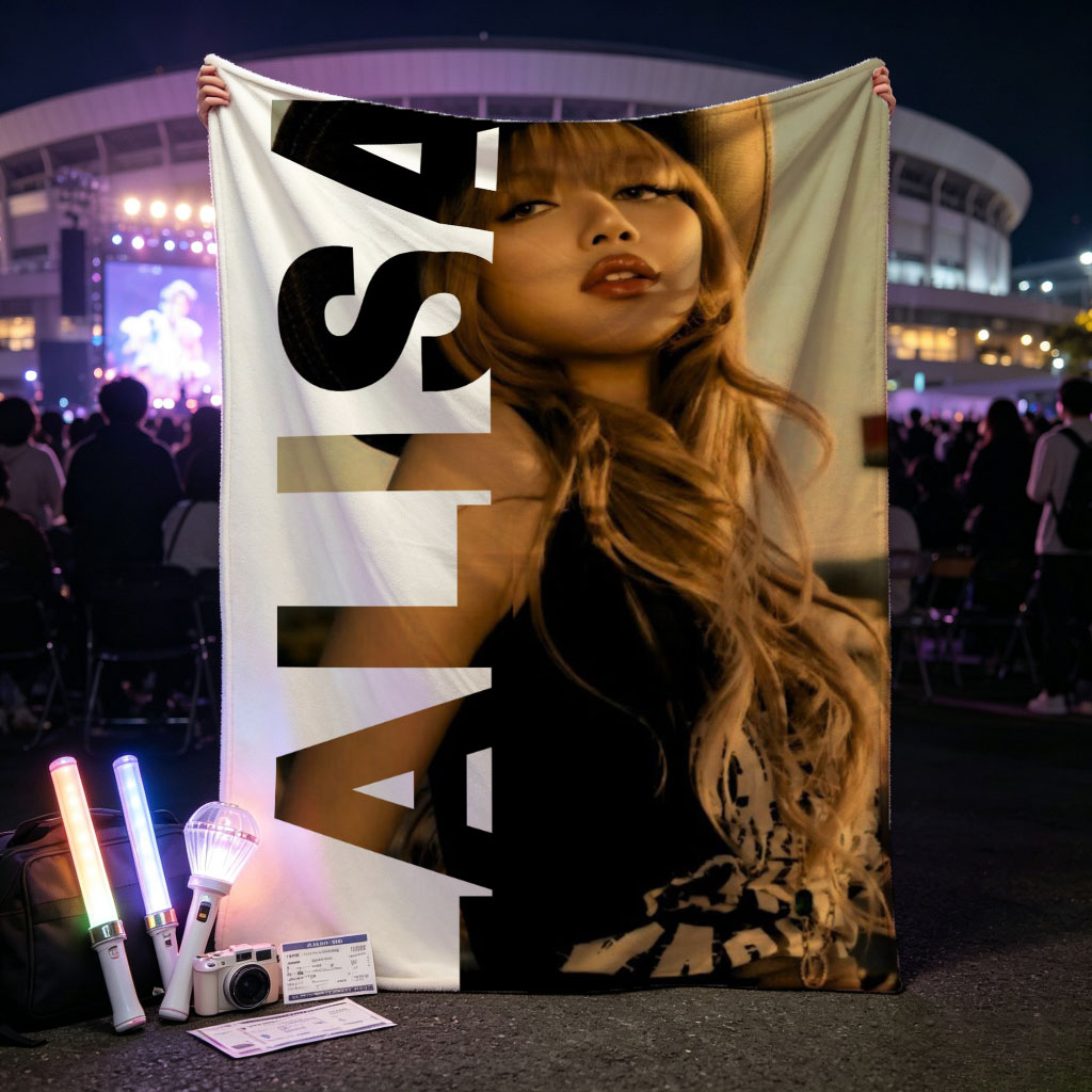 Lisa in a stylish hat and black outfit with bold text overlay - Blankets