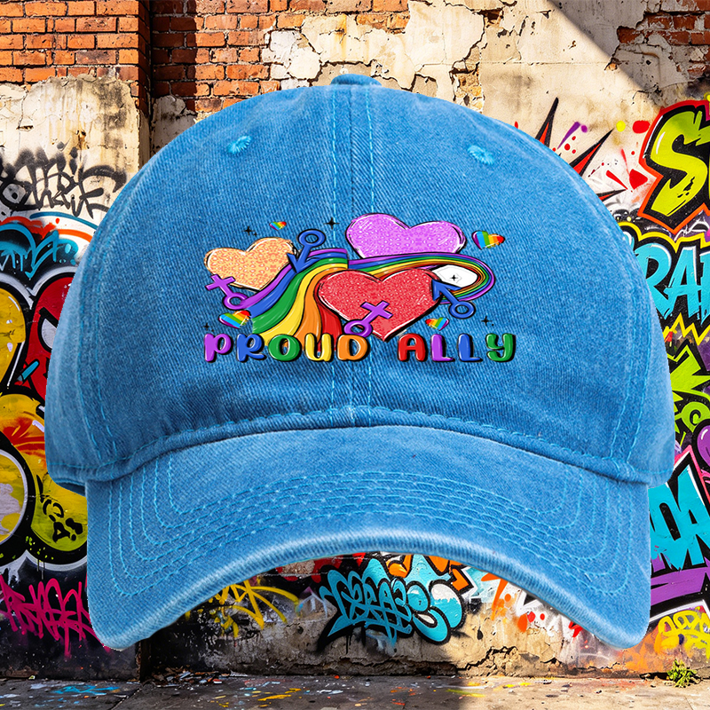 Unisex Classic Washed Cap with Rainbow Hearts and 