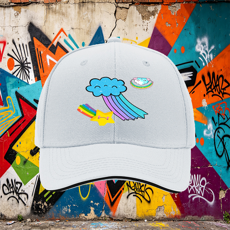 Unisex Classic Sandwich Hat with Rainbow Star and Cloud Print - Perfect for Casual Outings, Outdoor Activities, and Everyday Wear - Ideal for Adults and Teens Seeking Fun, Colorful Headwear
