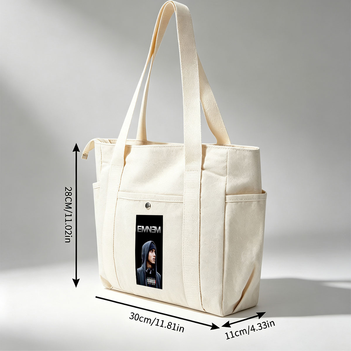 Eminem in Hoodie with Parental Advisory Label on Black Background - Multi-pocket bags