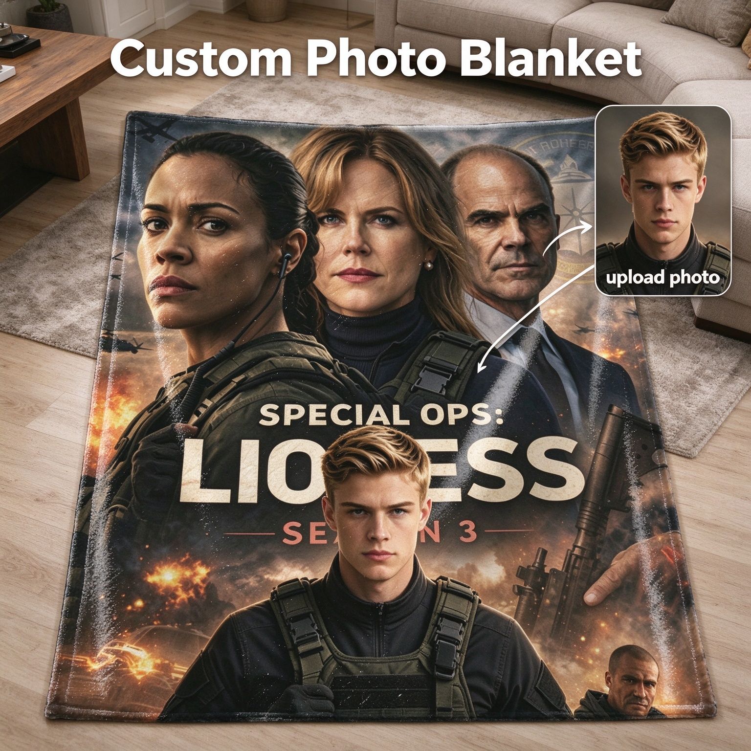 Custom Photo Flannel Throw Blanket Personalized Portrait Ultra Soft Anti-Pilling Fleece Bed Couch Travel Cover Gift