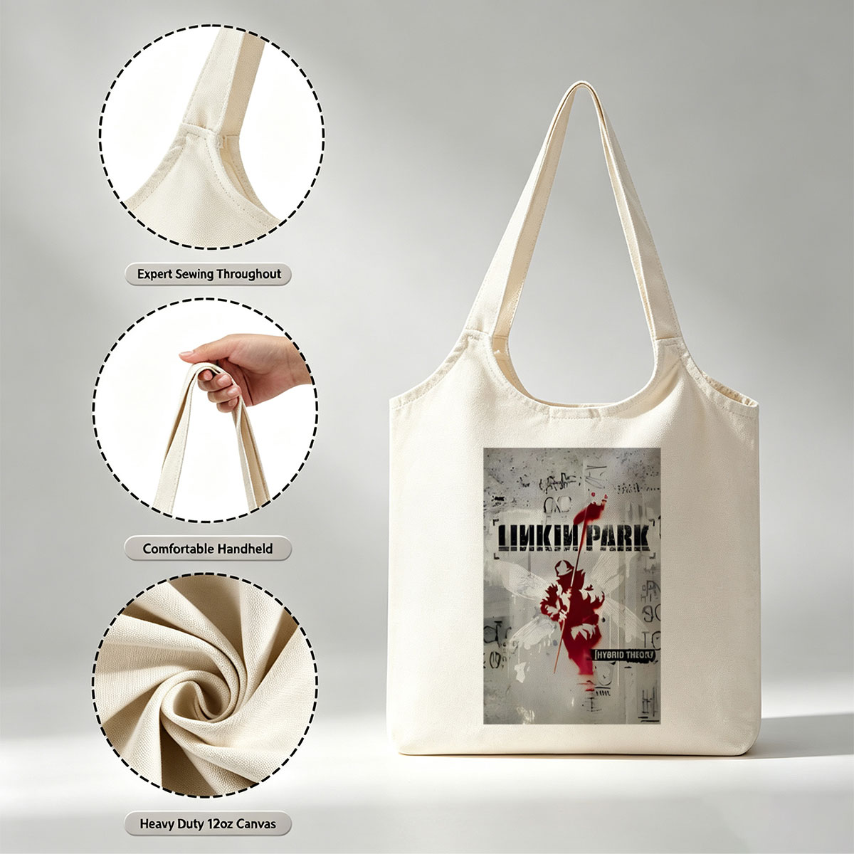 Linkin Park Album Cover Featuring a Red Silhouette of an Angel with Wings and a Spear Against a Graffiti-Style Background - Canvas shoulder bags/