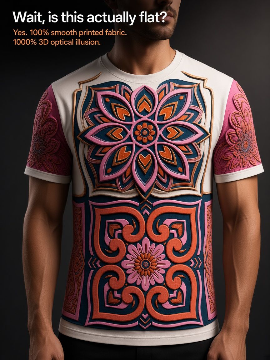 Mandala Floral 3D Optical Illusion Graphic Tee, Breathable Athletic Mesh T-Shirt for Casual and Sports Wear