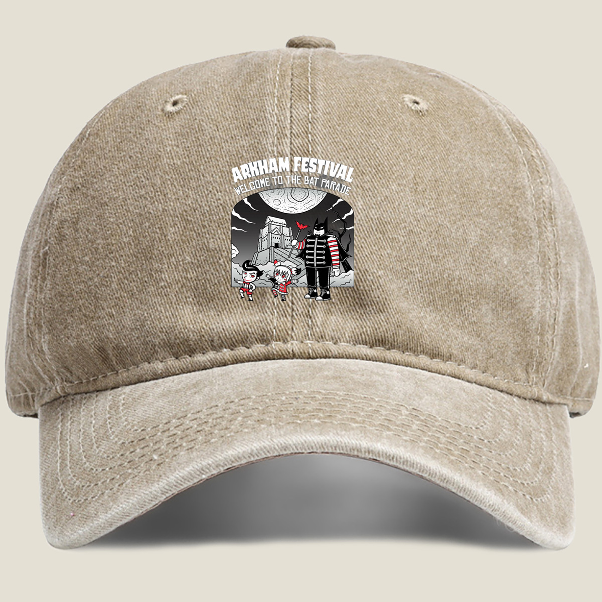 Arkham Festival: Batman, Harley Quinn, and The Joker in the Bat Parade - Washed Denim - Baseball Cap