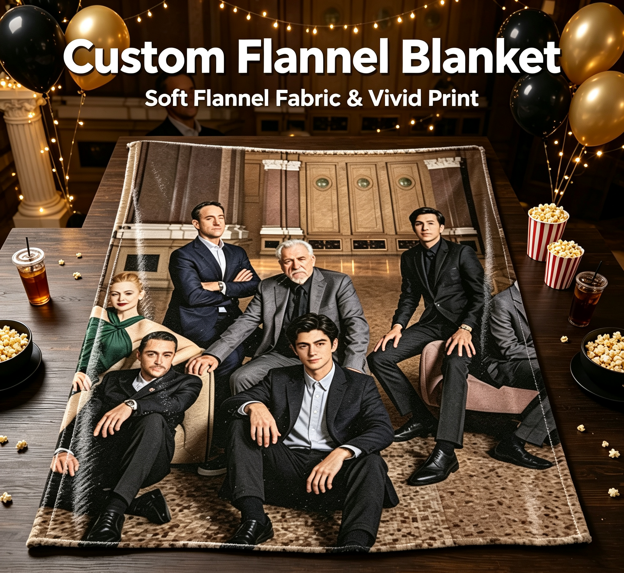 Custom Face Blanket The Crown Cast Flannel Blanket Cozy Living Room Gift for Fans and Collectors