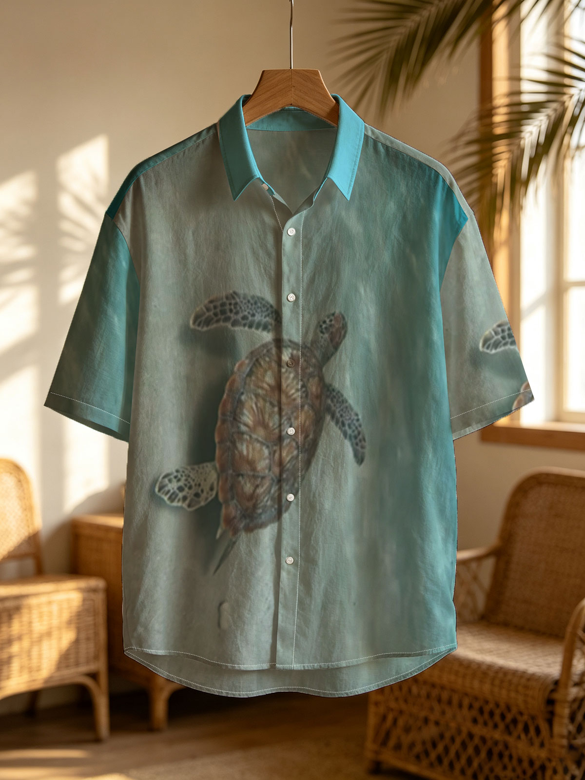 Sea turtle swimming gracefully over sandy ocean floor -  Shirt