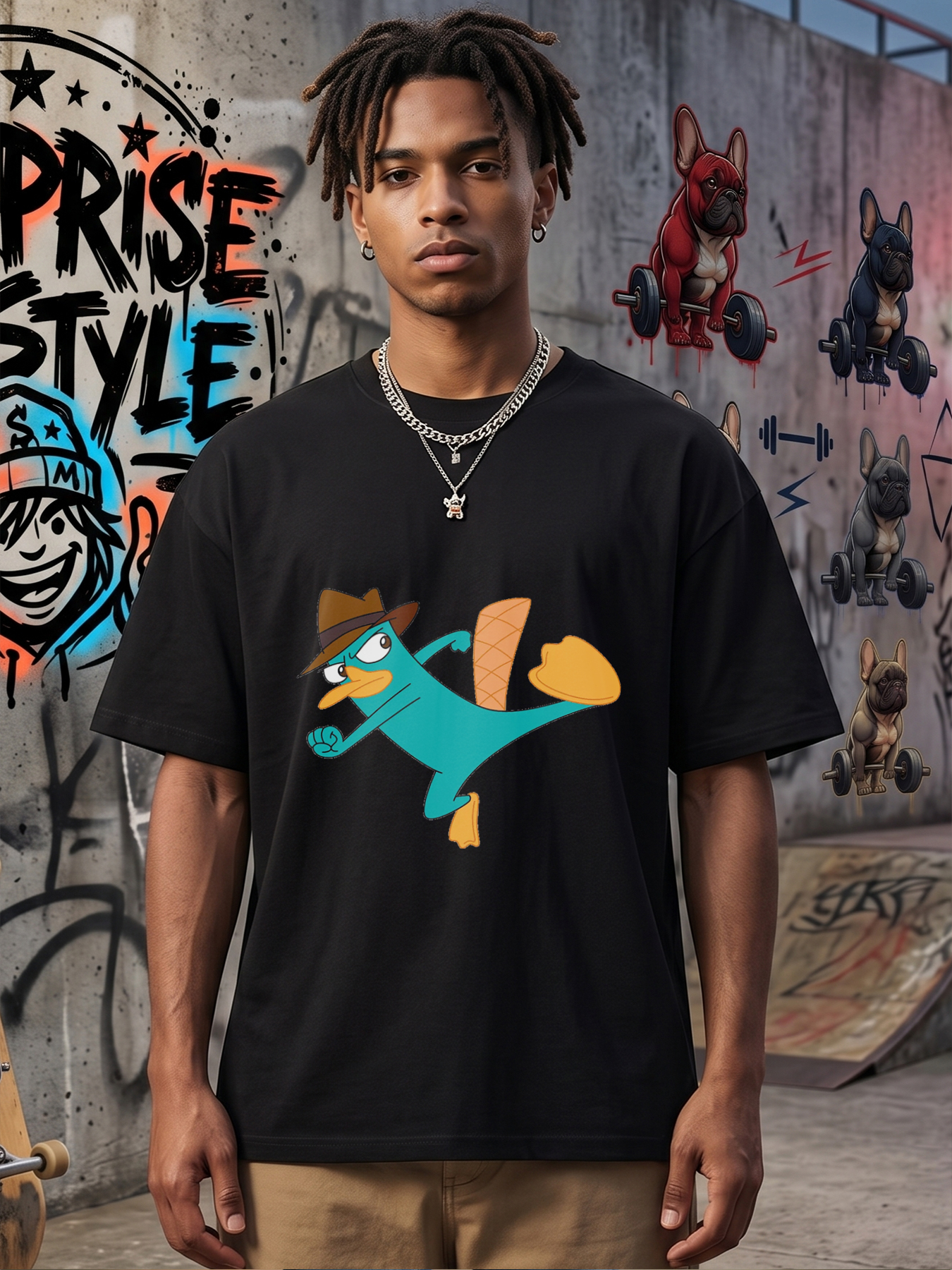 Men's Printed T-Shirt Featuring Blue Duck with Hat and Dynamic Pose - Casual Round Neck Summer Lightweight Breathable Short Sleeve T-Shirt for Outdoor Activities, Daily Wear, and Fun Outings - Ideal for Adults Who Love Cartoon Style and Humorous Designs