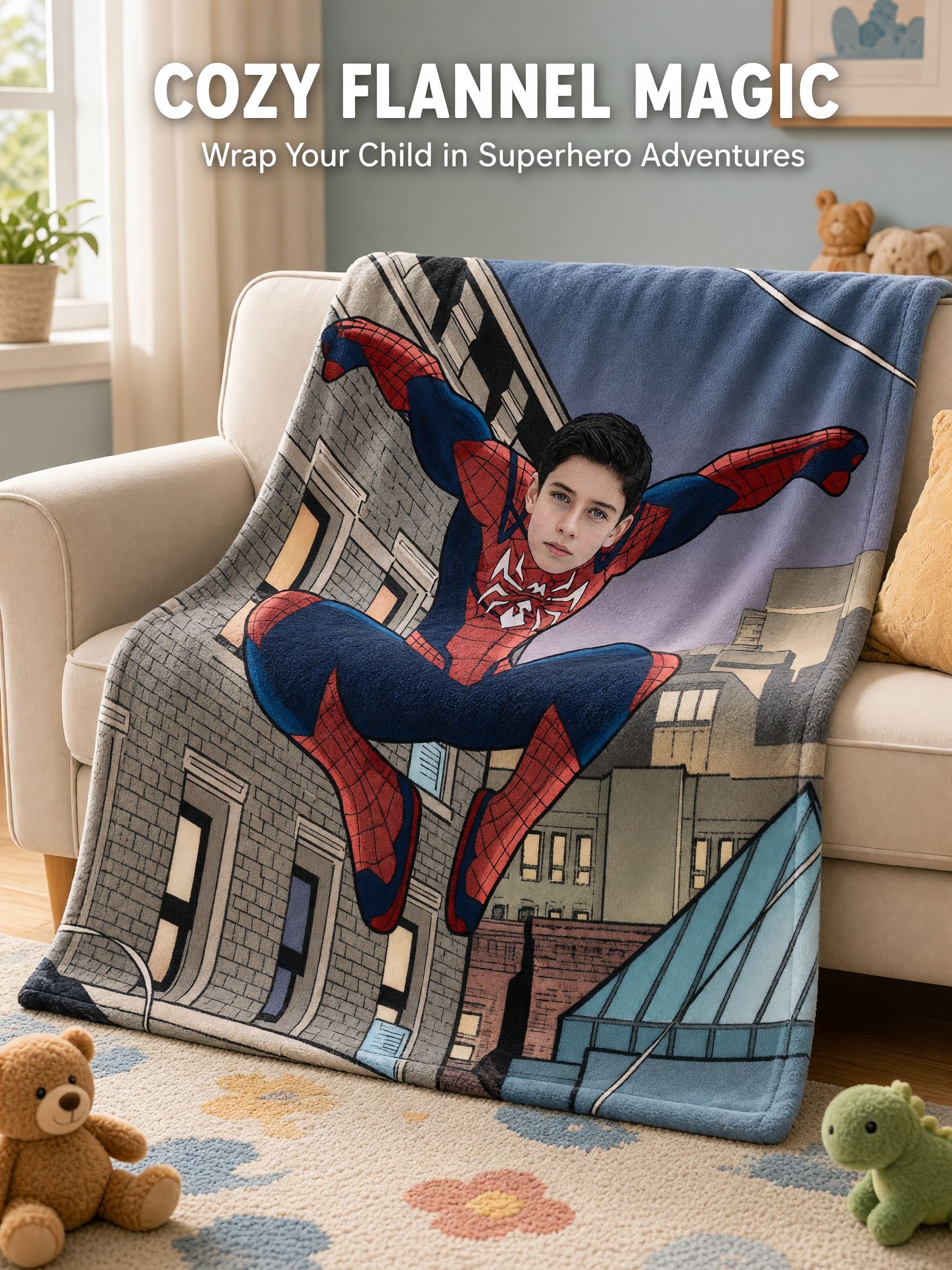 Custom Face Superhero Flannel Fleece Blanket Personalized Photo Comic Throw for Kids and Adults Cozy Bed Couch Gift