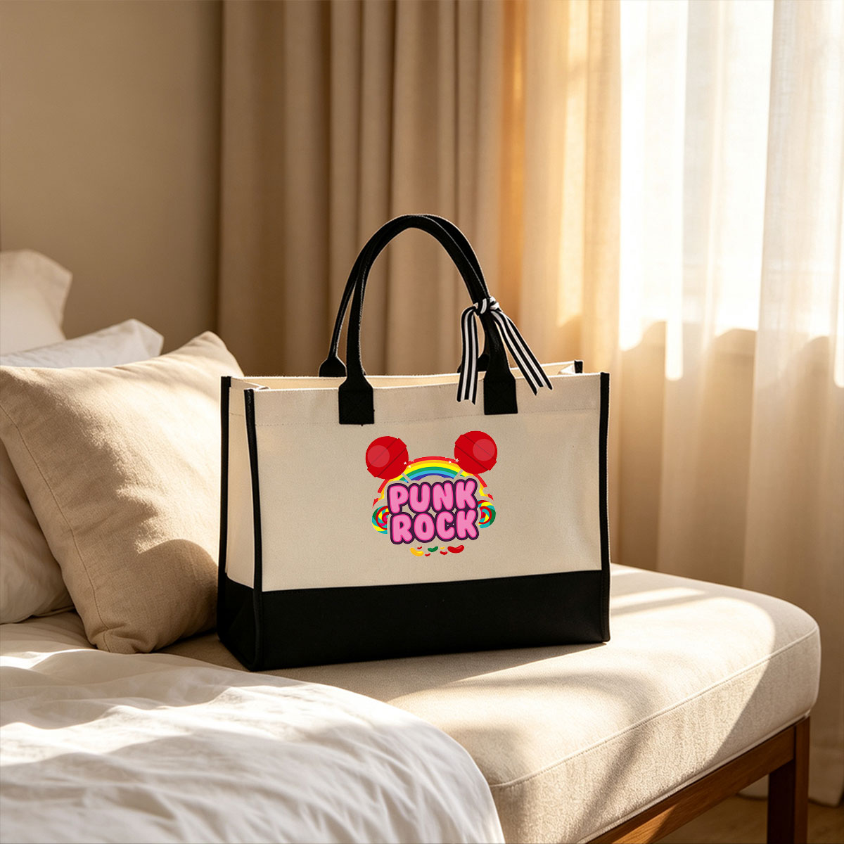 Punk Rock Candy: Mickey Mouse Inspired Design - Canvas patchwork gift tote bag