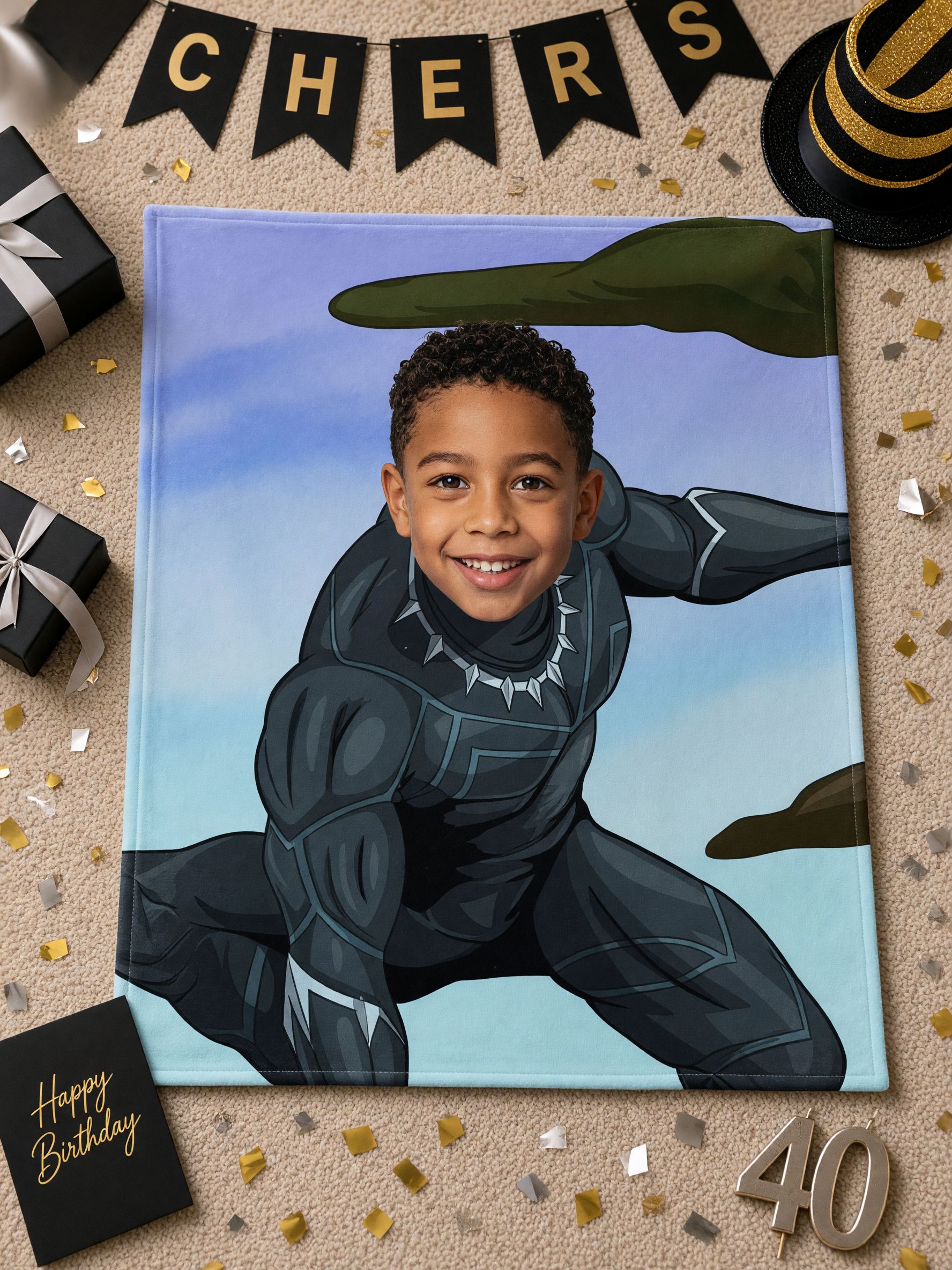 Personalized Superhero Photo Blanket, Custom Face Plush Flannel Throw, Cozy Keepsake Gift for Kids and Family