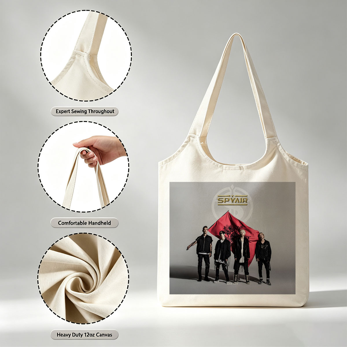 SPYAIR Band Members Standing with Red Flag in Studio Portrait - Canvas shoulder bags/
