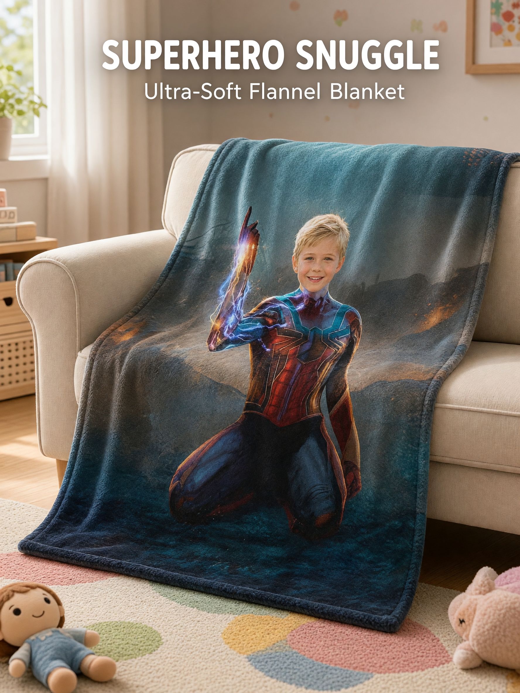 Custom Face Superhero Photo Blanket Ultra Soft Anti Pilling Flannel Throw Ideal Personalized Gift for Kids and Family
