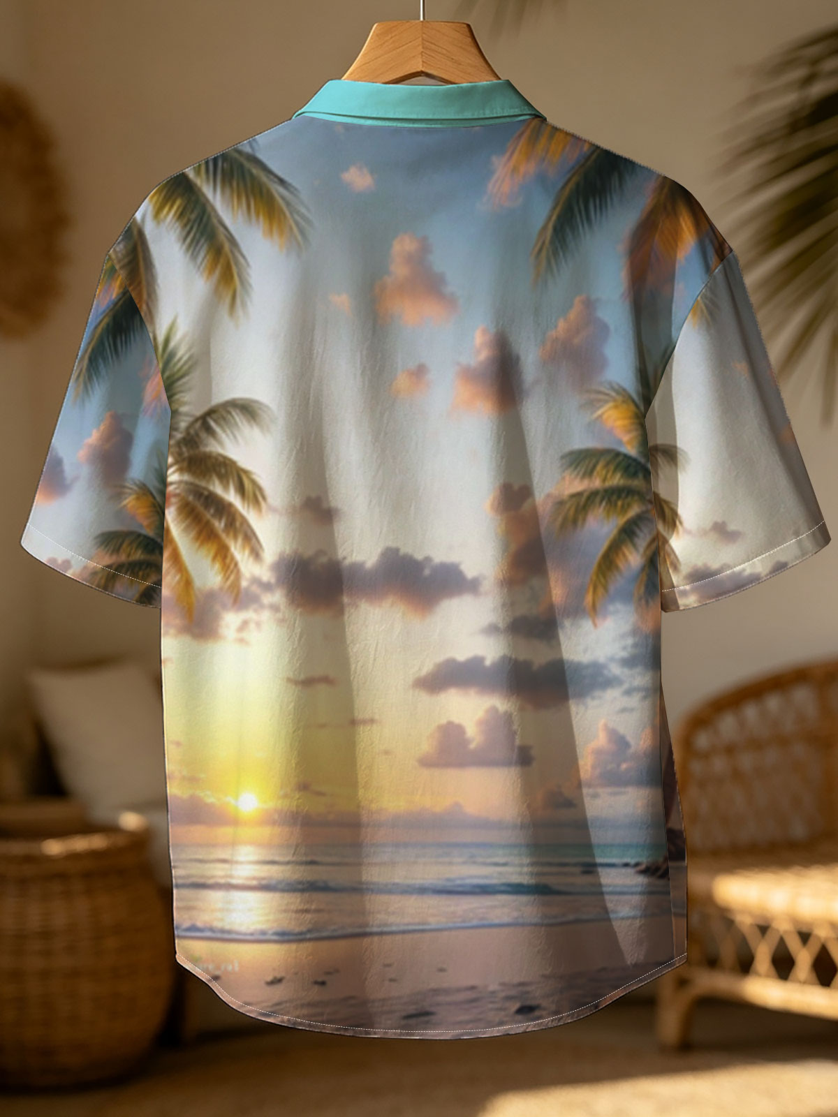 Tropical Sunset Beach with Palm Trees and Calm Ocean -  Shirt