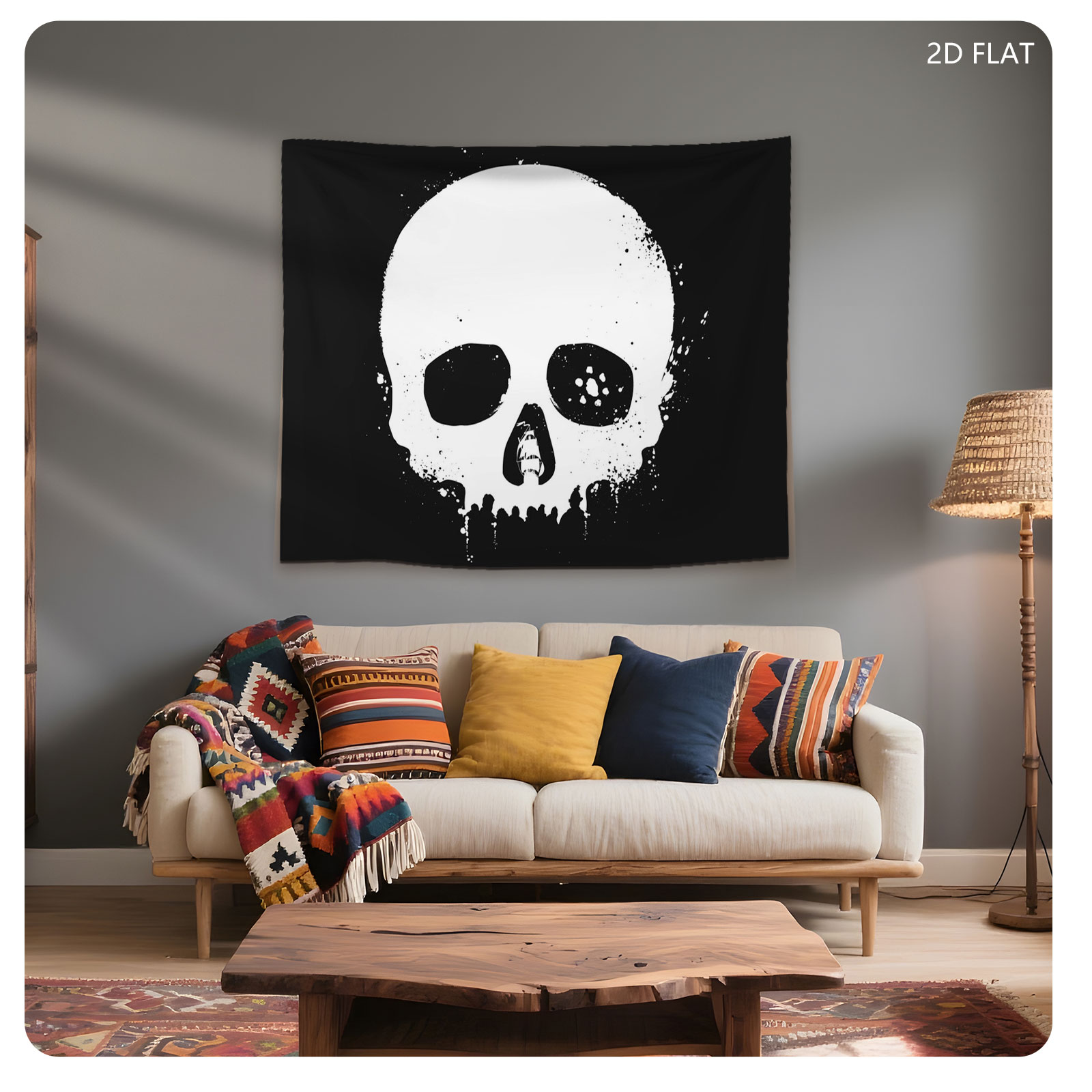 Skull with Ship in Mouth, Black and White Art - Tapestry