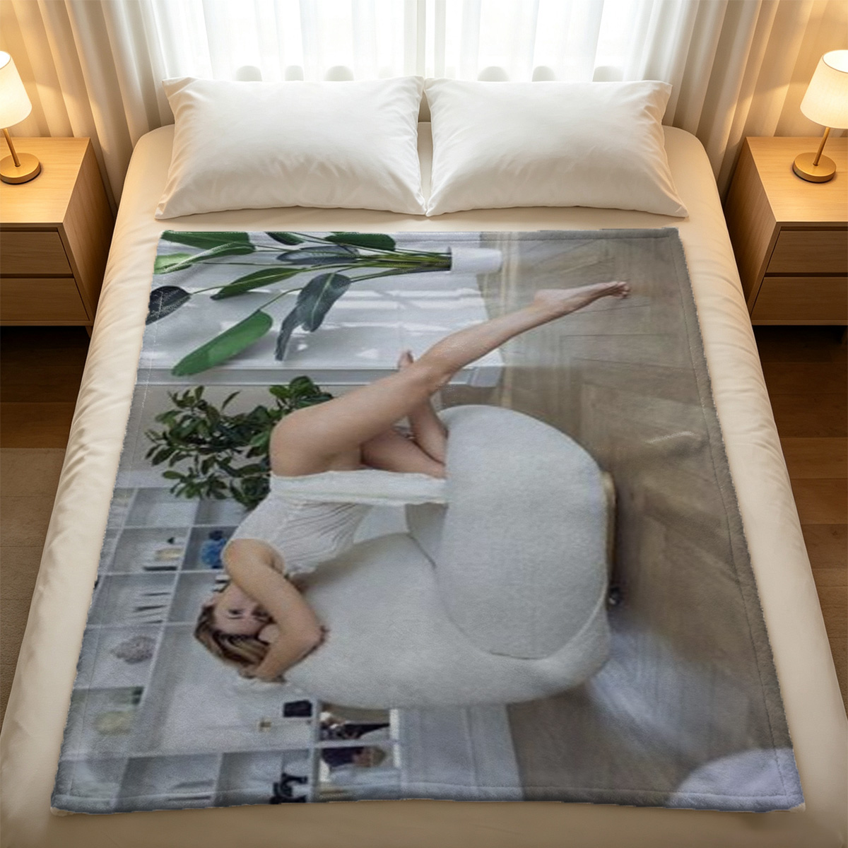 Pouring Milk Over White Sheer Lingerie in Marble Bathroom - Blanket
