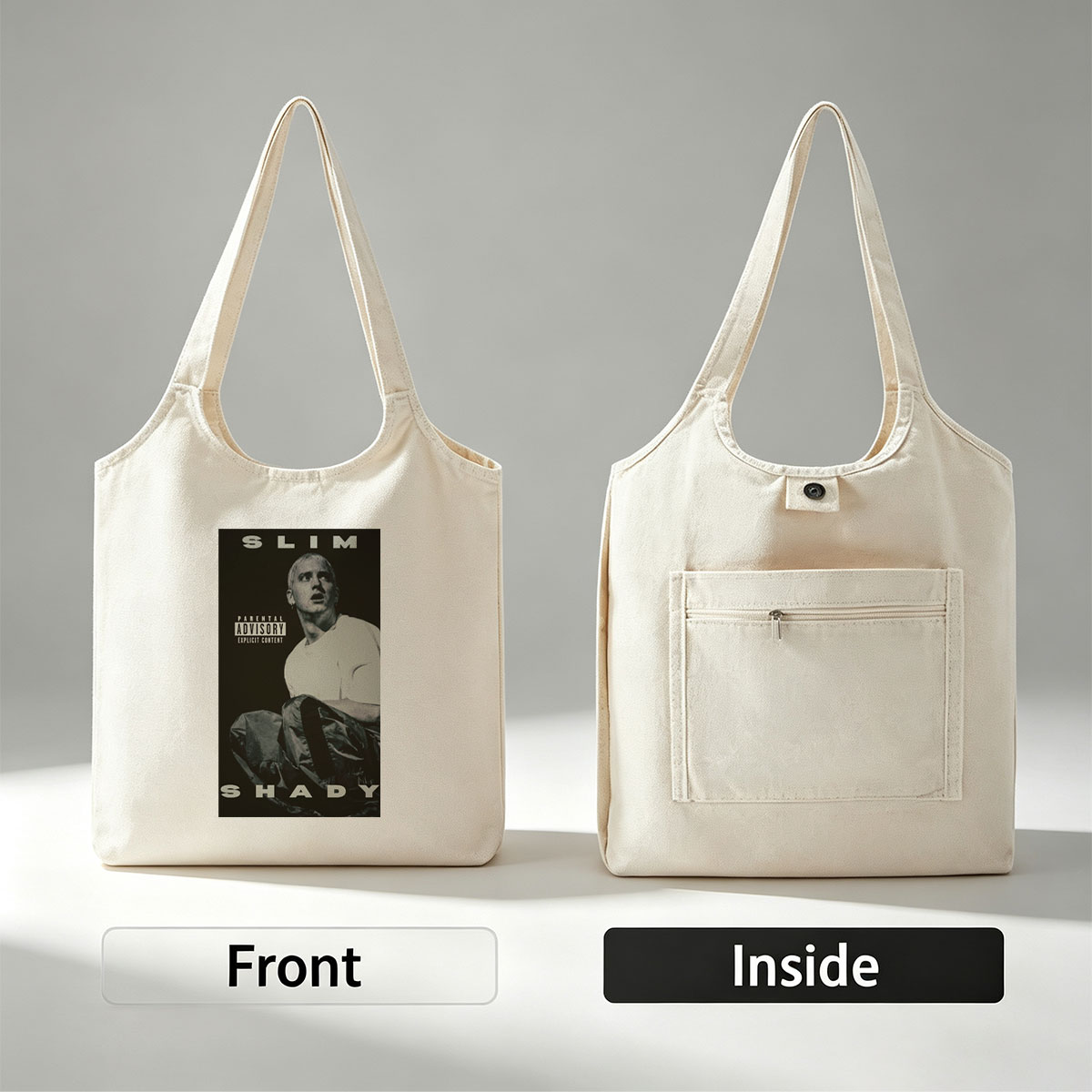 Eminem Sitting in a Dark Room with Parental Advisory Label on Album Cover - Canvas shoulder bags/